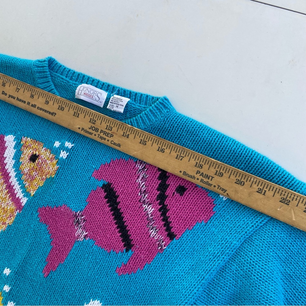 Vintage Fish Sweater Hong Kong Ramie Cotton Coastal Aquarium Knit Womens M 80s - Picture 7 of 14